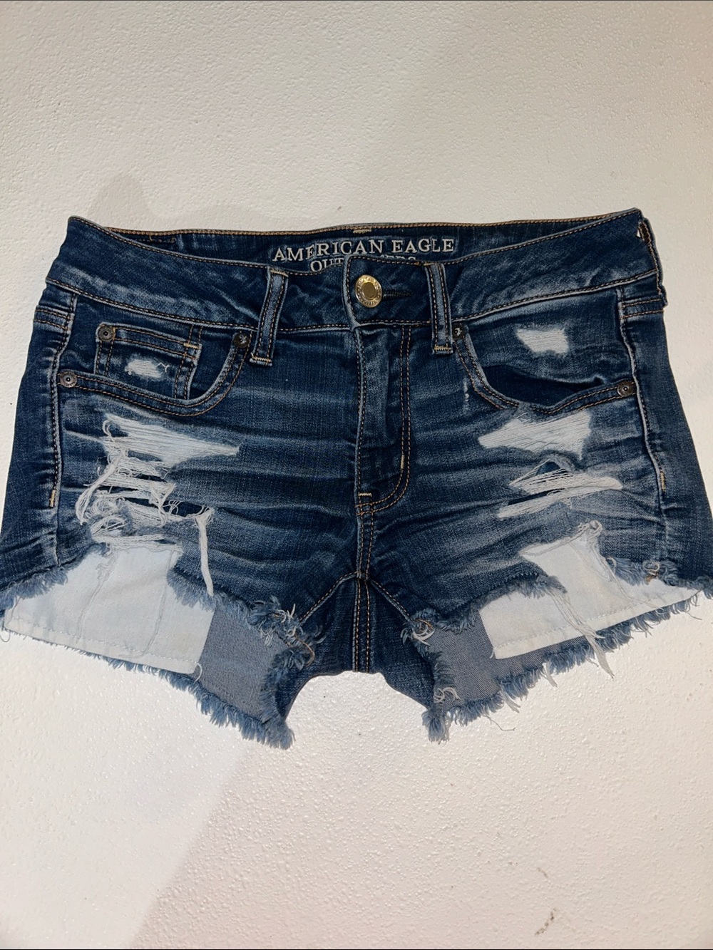 American Eagle Outfitters Dark Blue Distressed Cutoff Jean Shorts